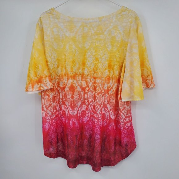 Concepts Yellow and Pink Sequin Front Short Sleeve Blouse Shirt XXXL - Picture 2 of 7